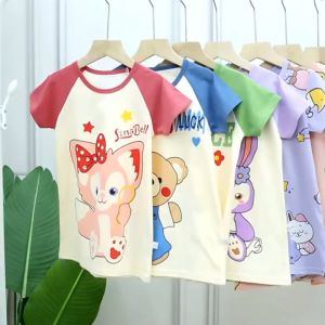 Girls Korean nightdress Cotton short sleeves nightgown Pajamas Kids Fashion Kuromi dress Girl clothing sleepwear 女童纯棉睡裙 C101