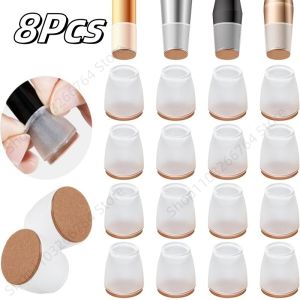 8 Pcs Transparent Silicone Chair Leg Pads Thicken Bottom Felt Furniture Non-Slip Mute Leveling Feet Pads Floor Protector Mats