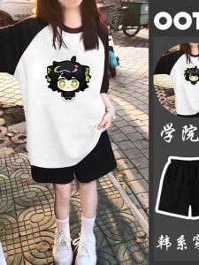 Childrens Cotton Summer Outfit Set Korean Style Casual Print Short Sleeve Two-Piece Suit Breathable Wearable Comfortable