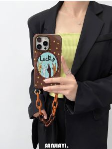 Adjustable American Style Handheld Mobile Phone Case with Wrist Chain Suitable for  15Plus Anti-Fall 13 Handheld 12 Protective Case New Side Back Retro Small Audience Women