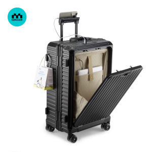Aluminum Frame Luggage Carry-On 20 Inch Travel Suitcase Silent Universal Wheels Front Opening Cover Hardshell Suitcase