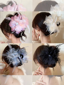 Large Size Shark Hair Clip Womens Princess Feather Flower Hair Accessories Elegant Summer Hair Decorations Korean Style