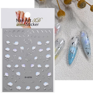 1Pcs 5D Pink White Gradient Cotton Flower Nail Stickers Gold Leaves Cotton Nails Decals Adhesive Elegant Floral Manicure Sliders