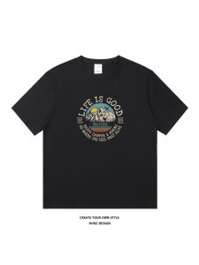 Loose Fit Cotton round Neck Short Sleeve T-Shirt Mens Summer Fashion Brand Standard Style Printed Casual Breathable Top