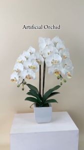 แจกันกล้วยไม้ประดิษฐ์ กล้วยไม้ฟาแลนจัดพร้อมกระถางเซรามิค ดอกไม้ปลอมตกแต่ง