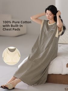 MiiOW | Pure Cotton Sleeveless Sleepwear Womens Style Summer New Outwear Home Clothes Nightgown With Chest Pad Casual Home Style