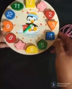 Mainan Edukasi Anak Bayi Puzzle Jam Kayu Bentuk Geometri Shape Belajar Hitung Angka Bentuk