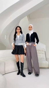 Atasan Kemeja Wanita Kombinasi Kontras Slim Fit Detail Kancing Manset Chic Kasual Formal