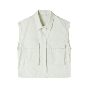 URLAZH | Áo Blouse Cổ Tròn Không Tay Phong Cách Học Đường Màu Xanh