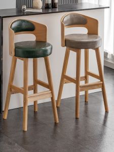 Nordic Modern Simple Luxury Bar Stool Solid Wood Bar Chair Backrest Fashion High Footstool Home Use High Table Chair