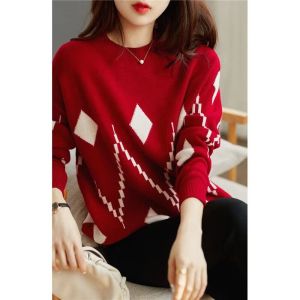 2025 Autumn Winter Thickened Long Sleeve Knitted Sweater Womens Crew Neck Base Shirt Fashionable Trendy Anti-Aging Warmth