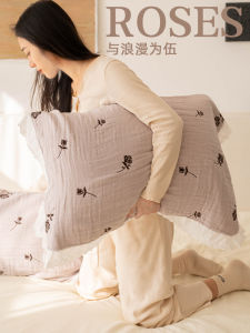 Rose Lace Pillowcases Set of Two Womens Pure Cotton Sweat Absorbent Breathable Full Cotton Pillow Towels Anti-Head Oil Home Use Soft