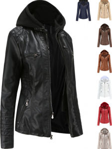 เสื้อแจ็คเก็ตหนังผู้หญิง ทรงปกติ แขนยาว ปกหนัง ซิป ฤดูใบไม้ผลิ 2023 แจ็คเก็ตหนังสไตล์ยุโรป แจ็คเก็ตหนังสีพื้น