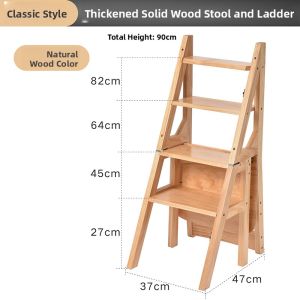 Thickened Solid Wood Folding Ladder Chair Multi-Functional Home Use Indoor Moving High Climbing Ladder Two-Way Four-Step Stool