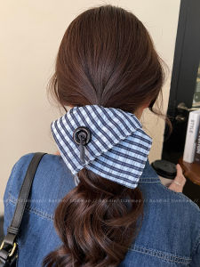 ยางรัดผมลายสก็อตพร้อมกระดุม ขนาดใหญ่ สำหรับผู้หญิง รุ่นใหม่ปี 2025 ยางรัดผมทรงกลม ผ้าเช็ดหน้าสี่เหลี่ยมขนาดใหญ่ รัดผมแบบทันสมัย