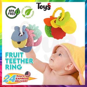 🔥Toyss Fruits Teether Set 3pcs Silicone Toy Teether Teether Ring Tether Baby Colourful Teethers Baby Toys 0 12 Months牙胶
