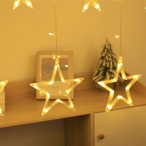 【EU Plug】Đèn rèm ngôi sao mặt trăng đèn Cổ Tích đèn rèm chủ đề giáng sinh Đèn dây rèm Đèn trang trí khí quyển 8 chế độ nhấp nháy cho phòng ngủ trẻ em tiệc tùng sân vườn nhà đám cưới giáng sinh Halloween Đèn trang trí lễ hội