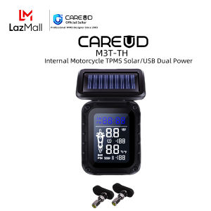 CAREUD M3T-TH Motorcycle Wireless TPMS Tire Pressure Monitoring System Digital LCD with Two Black Internal Sensors Easy to install