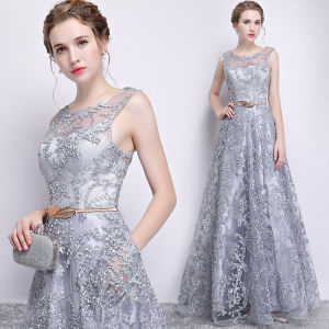Elegant Long Evening Gown Slimming Fit Womens Dress Korean Style mid Waist A-Line Skirt No Sleeve U-Neckline Party Dress