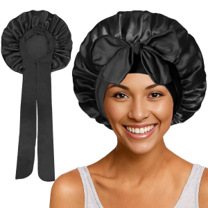 Satin Bonnet for Sleeping Women Adjustable Hair Bonnet for Long Curly Hair Silk Bonnet with Tie Band