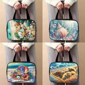 1 piece DIY diamond-painted dreamy ocean landscape pattern multi-functional cosmetic bag transparent large-capacity and portab