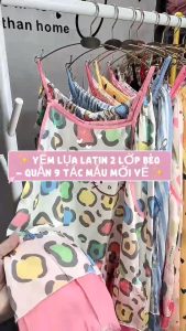 Yếm Lụa Latin 2 Lớp Bèo Lửng 9 Tấc Quần dài 80cm có túi phom dưới 60kg