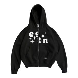 ARMELIA SHOP Jaket Hoodie Boxy Resleting Hitam Pria Wanita