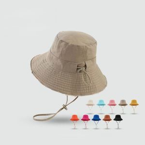 2026 New Summer Fisherman Cap for Women Korean Pink Large-Brimmed Bucket Hat Outdoor Beach Travel Sunshade Panama Hats