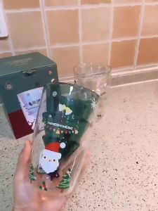 Dream Shelfe แก้วน้ำ แก้วนม แก้วสวยๆ แก้วน่ารัก แก้วสองชั้น แก้วลายต้นคริสมาสต์ แก้วคริสมาสต์ แก้วน้ำ2ชั้น