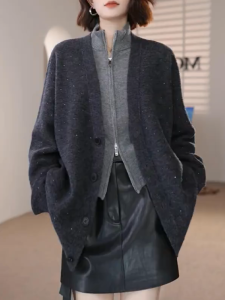 QINGNAER | Laid-back Style Retro Knit Outerwear Plus Size
