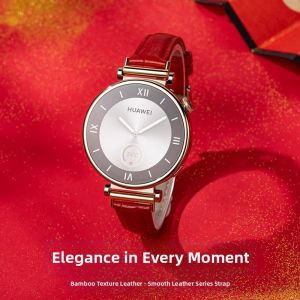Uhada | Genuine Leather Smartwatch Band Female Exclusive Luxury Sporty Red For Huawei