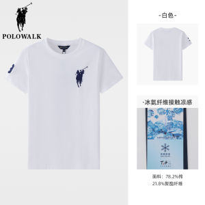 Pure Cotton Short Sleeve T-Shirt White Embroidered College Style Womens Fashion Summer New Arrival POLOWALK round Neck Top