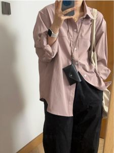 Low-Saturated Peach Pink Pure Cotton Shirt Womens Retro Loose Casual Slimming Top Coat for Commuting Business Wear