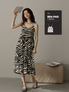 Cooling Night Dress for Women with Chest Pad Summer Style Maternity Harness Dress One-Piece Home Climate Dress Leopard Print