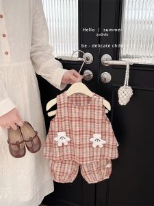 Girls Plaid Cute Breathable Summer Outfit Set
