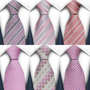 Luxury 7CM Mens Necktie Pink Color Stripes Floral Plaid Solid Ties For Man Groom Neck Tie For Business Wedding Party