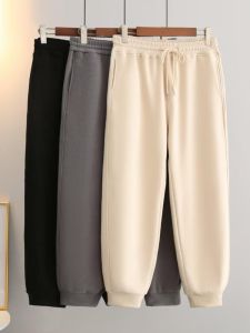plus Size Womens Fleece Lined Elastic Waist Thickened Sports Pants Korean Style Winter New Arrival Slimming Trendy Trousers