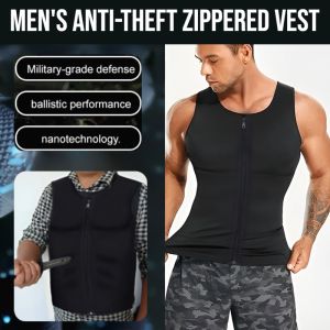 Mens Anti-Theft Zippered Vest Protective Undershirt Body Shaping Tank Top Anti-Cutting Nanotechnology Underwear