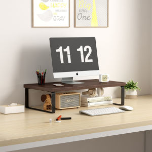 Elevated Desktop Computer Monitor Stand Base Platform Desktop Organizer Shelf Office Desk Storage Rack Multi-Purpose Wood Material