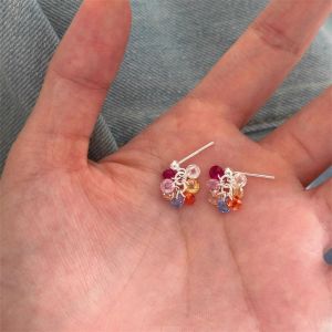 925 Silver Needle Colorful Crystal Tassel Pendant Earrings Fashionable Elegant Simple Design Luxury Feelings Ear Jewelry