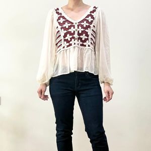 ●ECLAIRE● 003 Blouse Vneck Crochet kombinasi sifon Chiffon Lengan Panjang Longsleeves Boho Bohemia Korea Kasual Casual Import bbiio