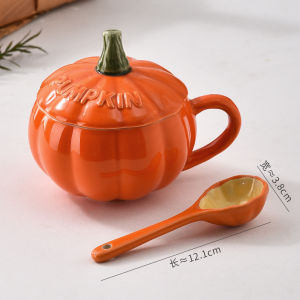 Adorable Ceramic Pumpkin Cup with Lid And Spoon Oatmeal Breakfast Cup High Aesthetic Value Orange And Yolk Brand Universal Use