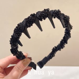 Elegant Handmade Satin Hairband High Hairline Glittering Black Beads Womens Fashion Jewelry Hair Accessories Korean Style