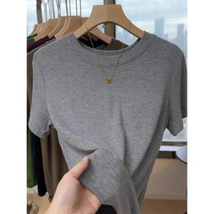 Basic Style Gray Short Sleeve T-Shirt Womens Summer Best Selling Silm Stretch Half Sleeve T-shirt High-End Famous Brand round Neck Tops