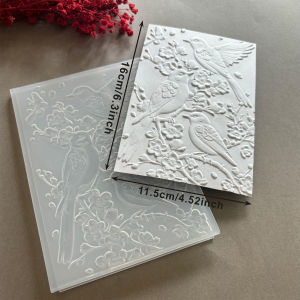 3D embossed plastic folders with a Goldfinch and Plum Blossom pattern background design suitable for DIY paper-cutting books c