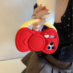Sanrio | Fashion Hello Kitty Bowknot Handheld Phone Case For iPhone 17 Pro 16 15 14 13 12 Pro Max Plus 16 E Silicone Cartoon Phone Cover