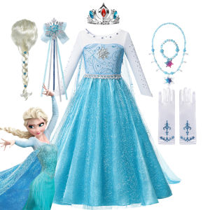 ZEEMIN Christmas Halloween Disney Snow Queen Frozen Elsa Costume Girls Princess Dress Toddler Kids Halloween Cosplay Birthday Carnival Party Clothing 2-10Y