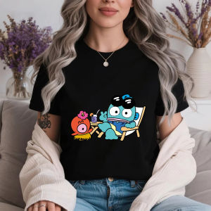 Sanrio | Hangyodon Vacation Chill Print Cotton Summer Fashion T Shirt for Women Soft Breathable Daily Wear Summer Casual Top Comfortable