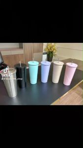 กระเป๋าแก้ว 700 ml สูงอุณหภูมิทรงสูง แก้วสแตนเลส ความเย็น พร้อมหลอด