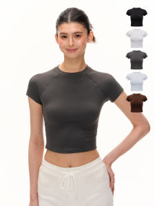 Ariseism American Retro Solid Color Basic Shoulder Sleeve Short T-Shirt Women Summer New Style Slim Fit Top Streetwear